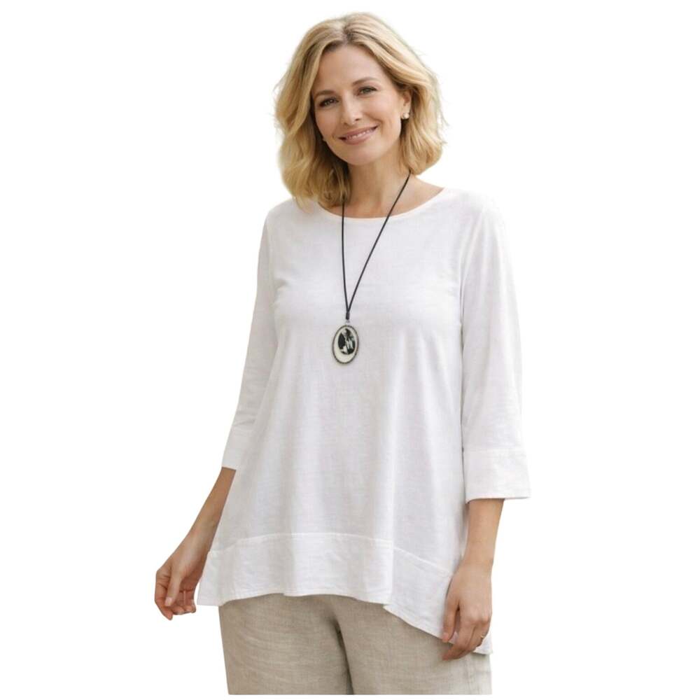J. Jill x Christian Siriano White 3/4 Sleeve Tunic Top High Low Hem Large Tall